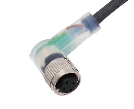 M12弯式孔型成型插头 LED款