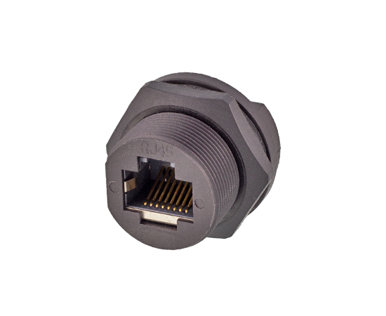 RJ45母PCB式板后插座(螺纹式)}