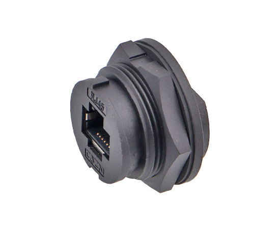 E16RJ45母PCB式板后插座(卡扣式)