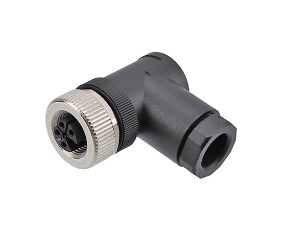 M12弯式孔型塑胶插头 电源型 螺钉式