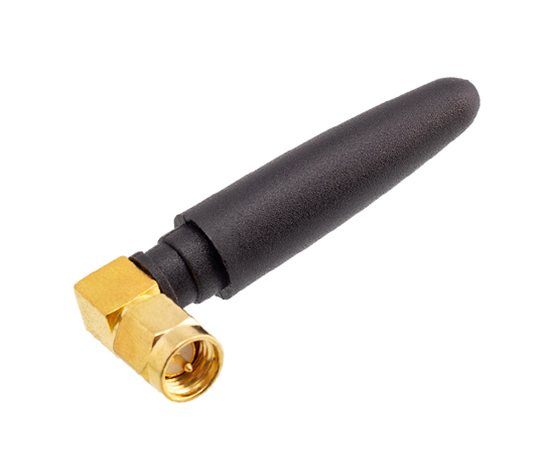胶棒天线(P0502)，SMA(公)弯式插头，频率：2.4G/433M/470M/510M/2G/3G，增益：1.5