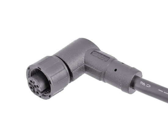 M12弯式孔型成型插头 塑胶款}