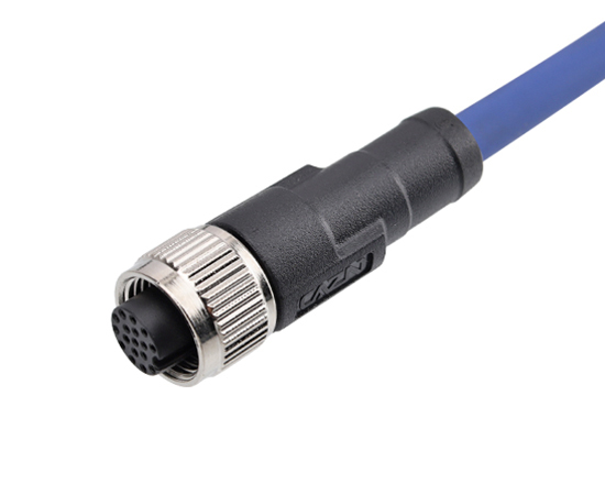 17芯IO触发线直式孔型插头，连接器：M12 17pin，尾部剥皮上锡，线长：1，3，5M可定制}