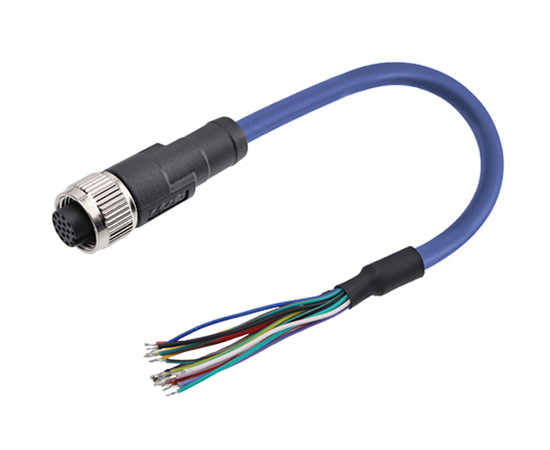 17芯IO触发线直式孔型插头，连接器：M12 17pin，尾部剥皮上锡，线长：1，3，5M可定制}